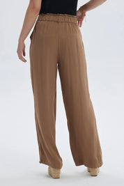Pantalón Mujer Palazzo Liso Pretina Elasticada Café Oscuro
