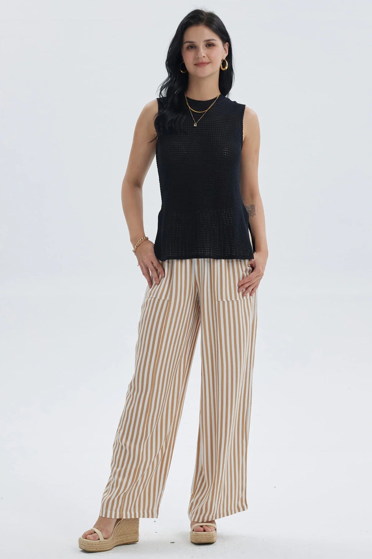 Pantalón Mujer Palazzo Liso Pretina Elasticada Camel
