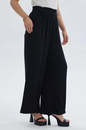 Pantalón Mujer Palazzo Liso Pretina Elasticada Negro