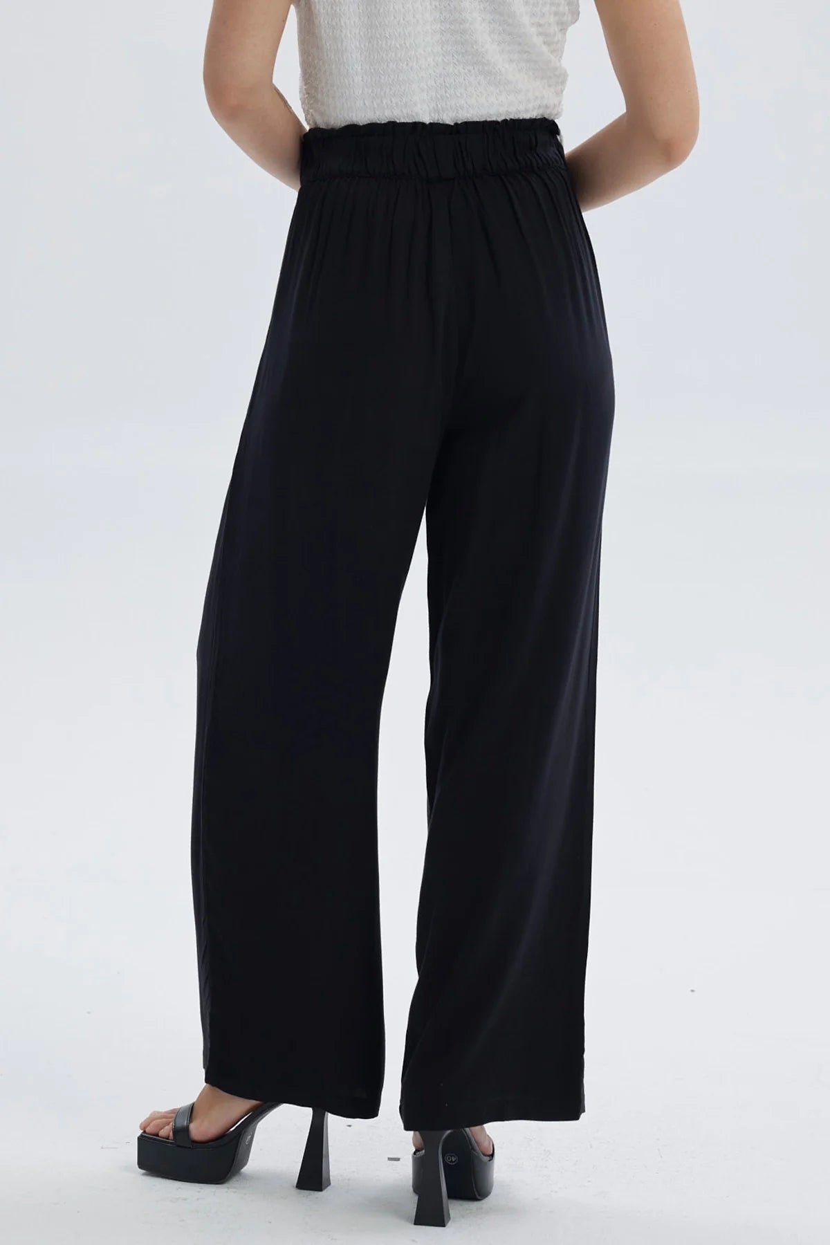 Pantalón Mujer Palazzo Liso Pretina Elasticada Negro