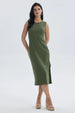 Vestido Mujer Largo Rib Verde Musgo