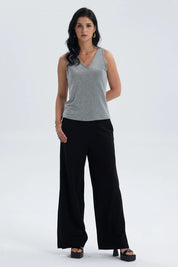 Pantalón Mujer Palazzo Pretina Elástica Negro