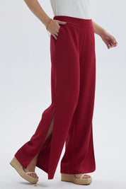 Pantalón Mujer Palazzo Pretina Elástica Rojo Oscuro