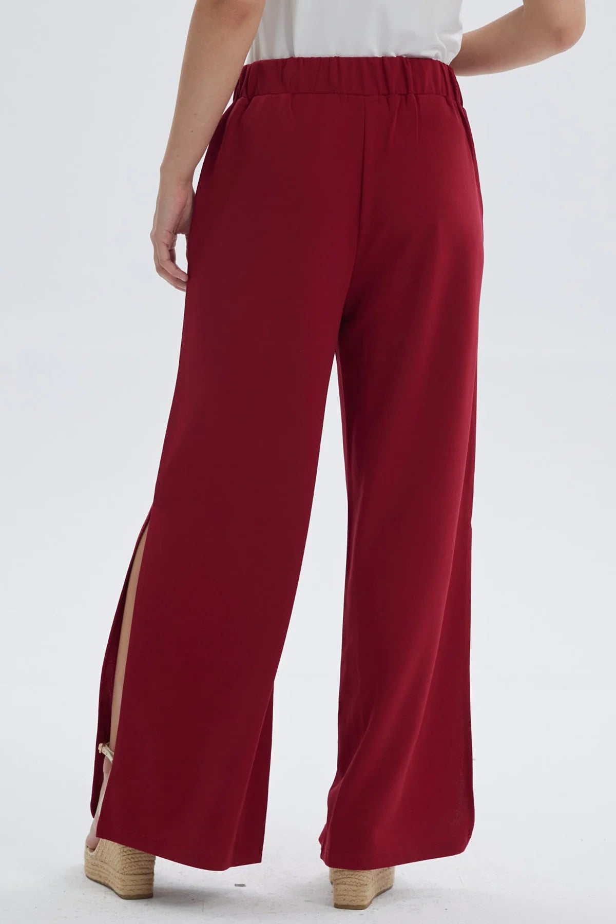 Pantalón Mujer Palazzo Pretina Elástica Rojo Oscuro