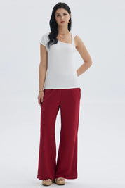 Pantalón Mujer Palazzo Pretina Elástica Rojo Oscuro