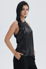 Blusa Mujer Lentejuelas Amarra Negro
