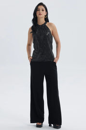 Blusa Mujer Lentejuelas Amarra Negro