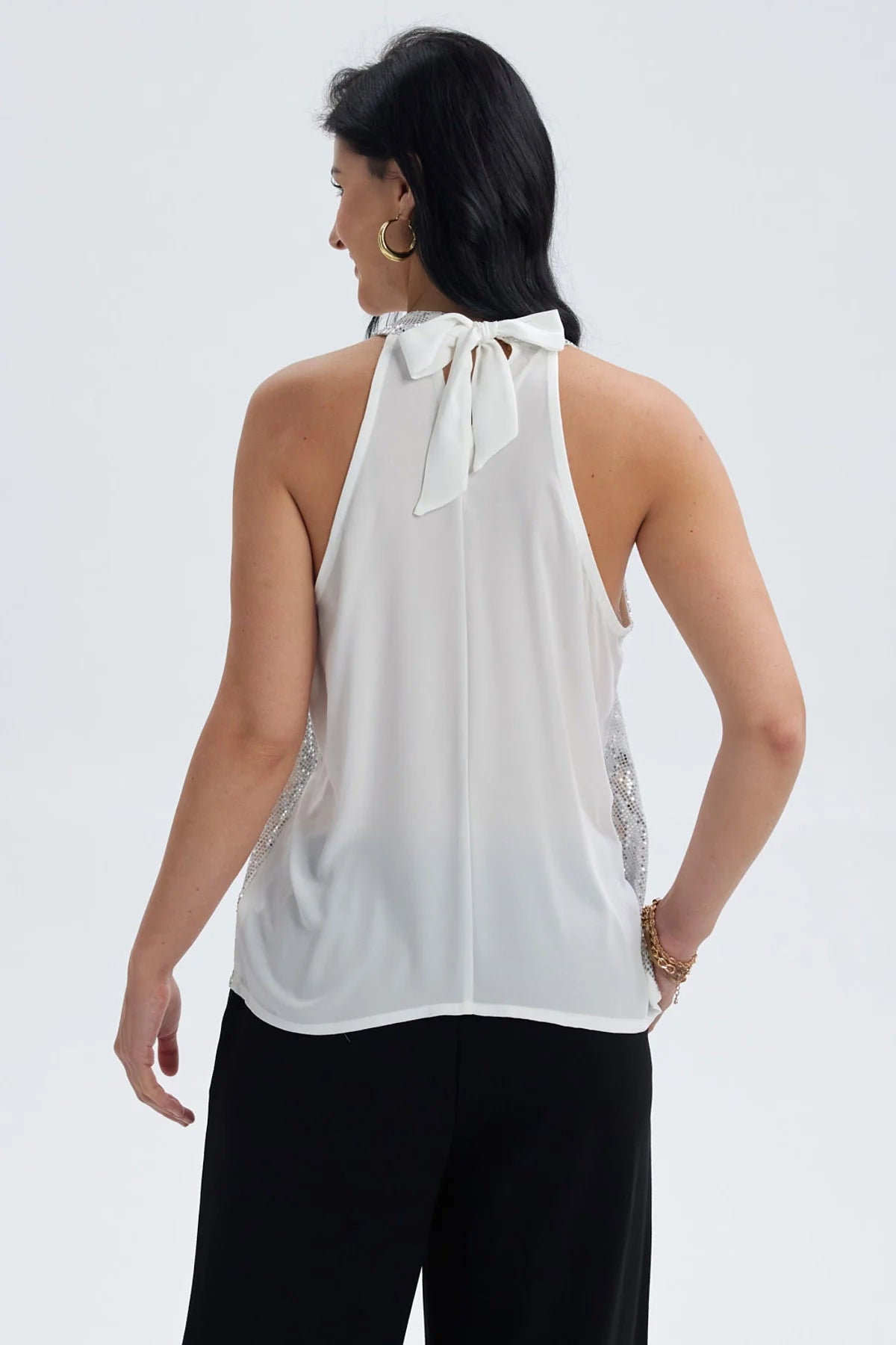 Blusa Mujer Lentejuelas Amarra Plateado