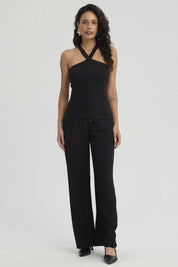 Polera Mujer Cruzado Rib Negro