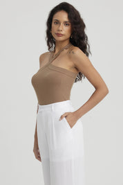 Polera Mujer Cruzado Rib Café Claro