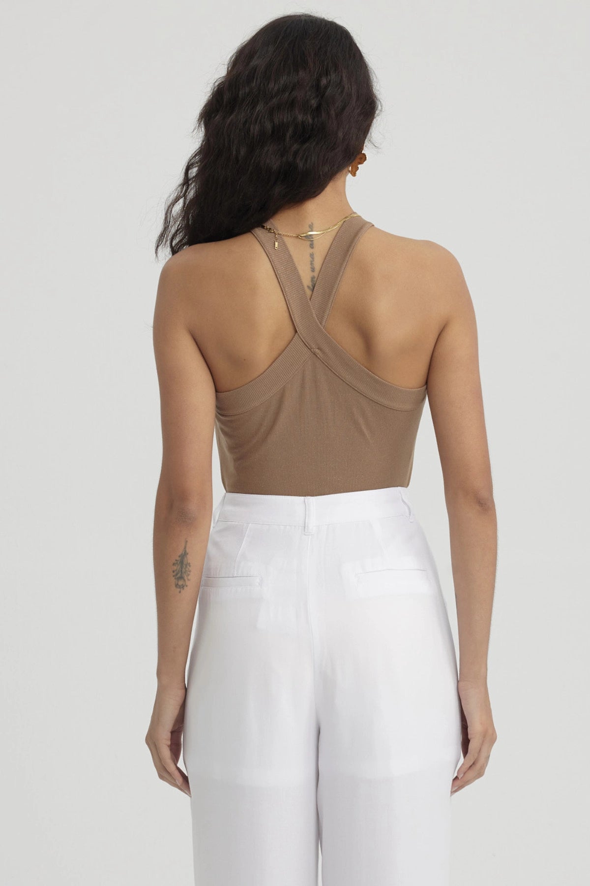 Polera Mujer Cruzado Rib Café Claro