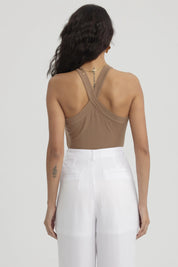 Polera Mujer Cruzado Rib Café Claro