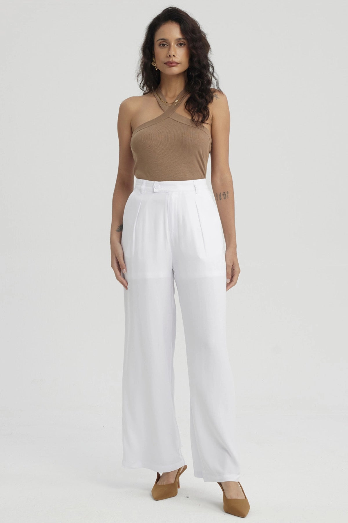 Polera Mujer Cruzado Rib Café Claro