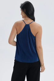 Polera Mujer Pabilo Plisada Lisa Azul Oscuro