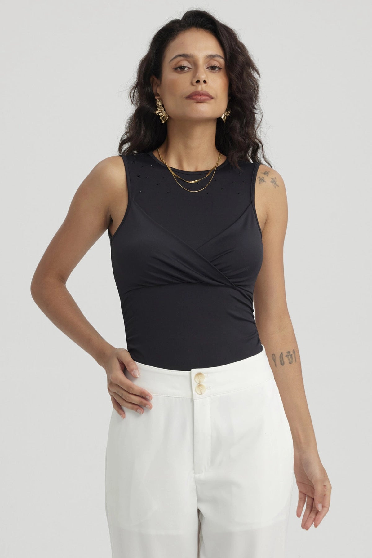 Polera Mujer Con Malla Superior Negro