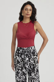 Polera Mujer Con Malla Superior Rojo Oscuro