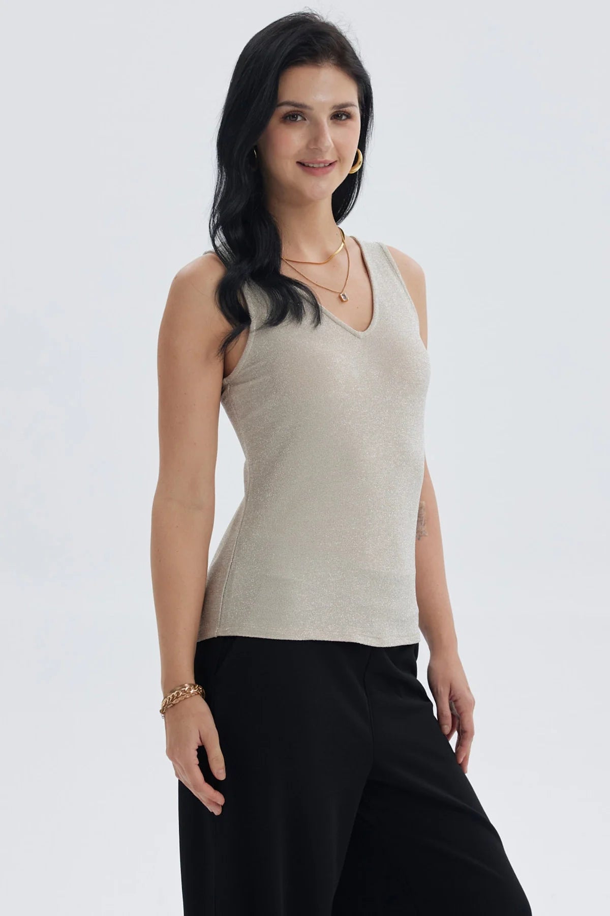 Polera Mujer Pabilo Lisa Con Textura Dorado