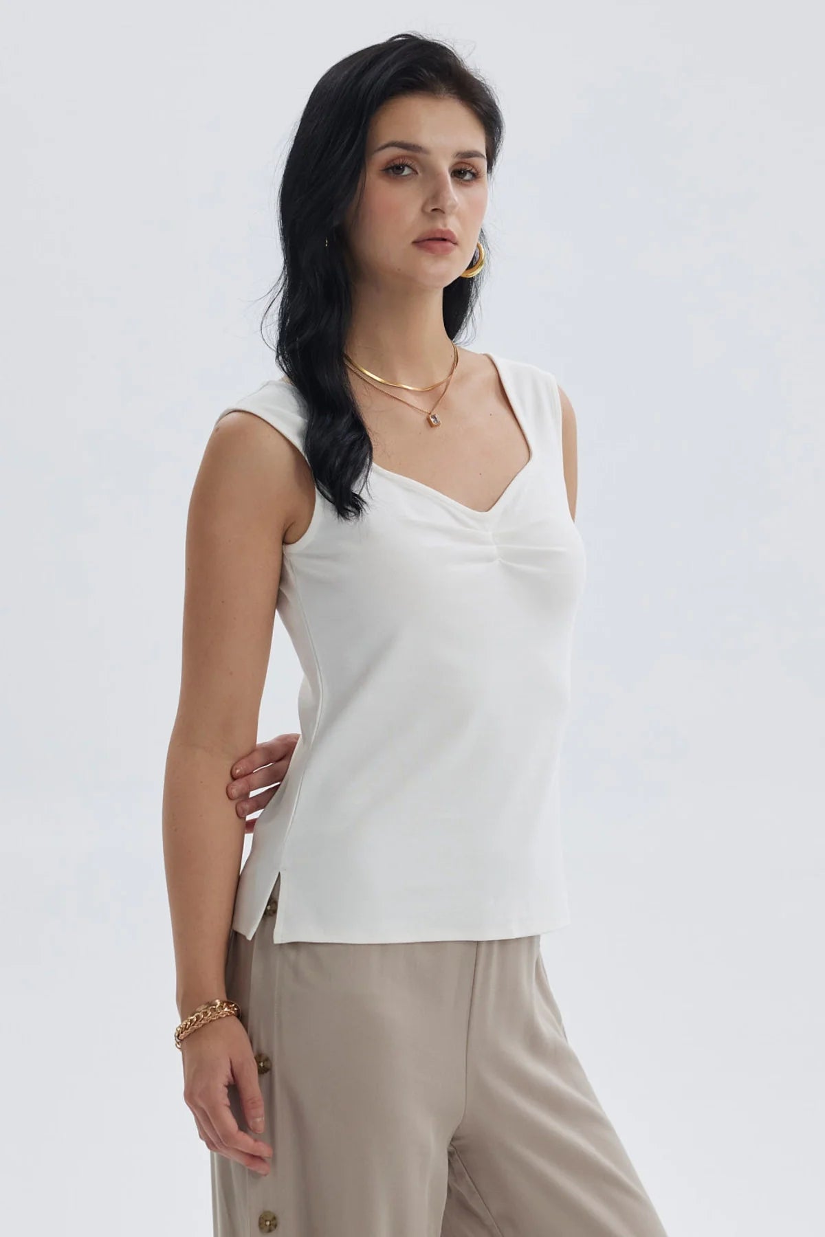 Polera Mujer Escote Cuadrado Crudo