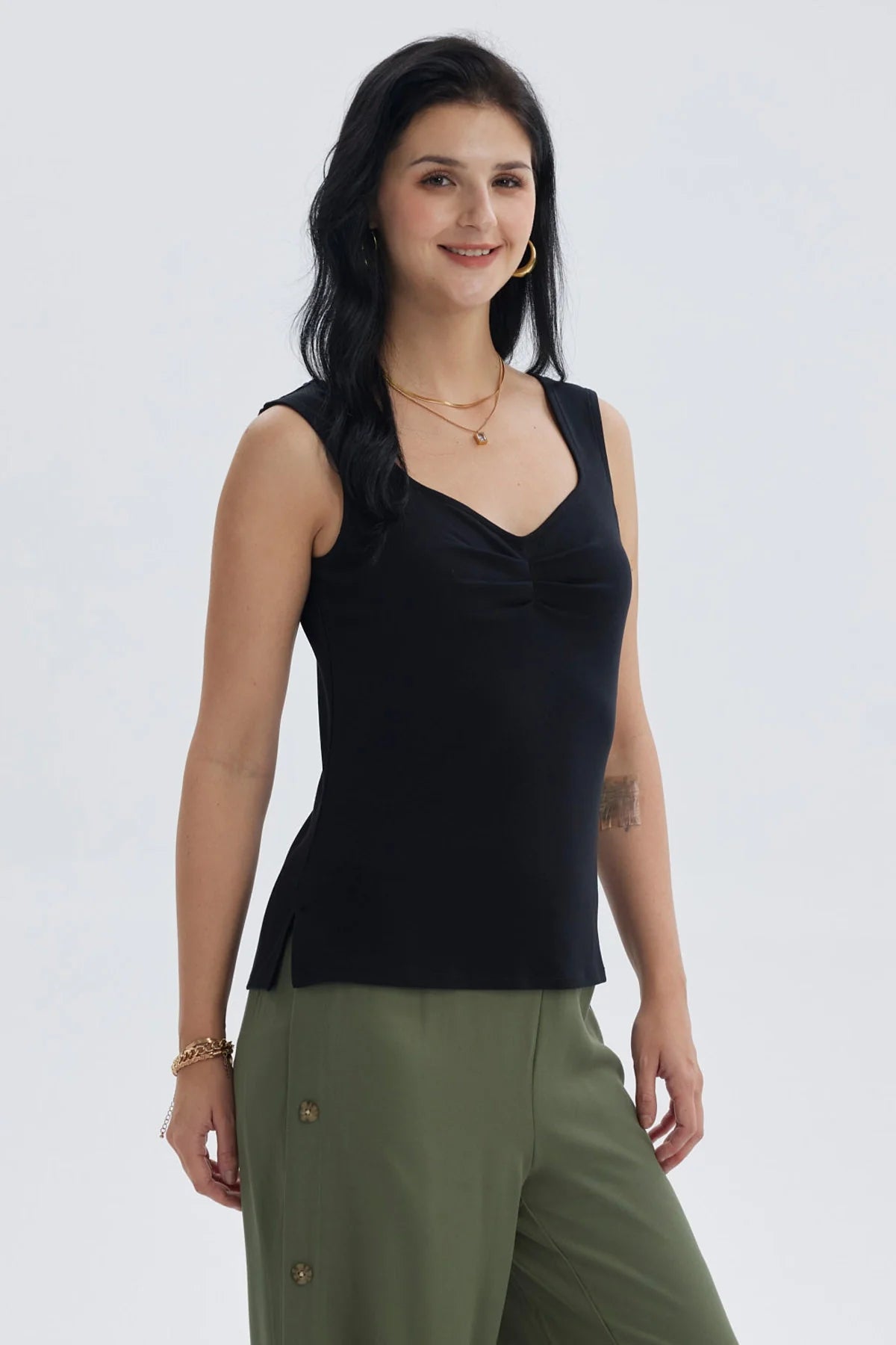 Polera Mujer Escote Cuadrado Negro