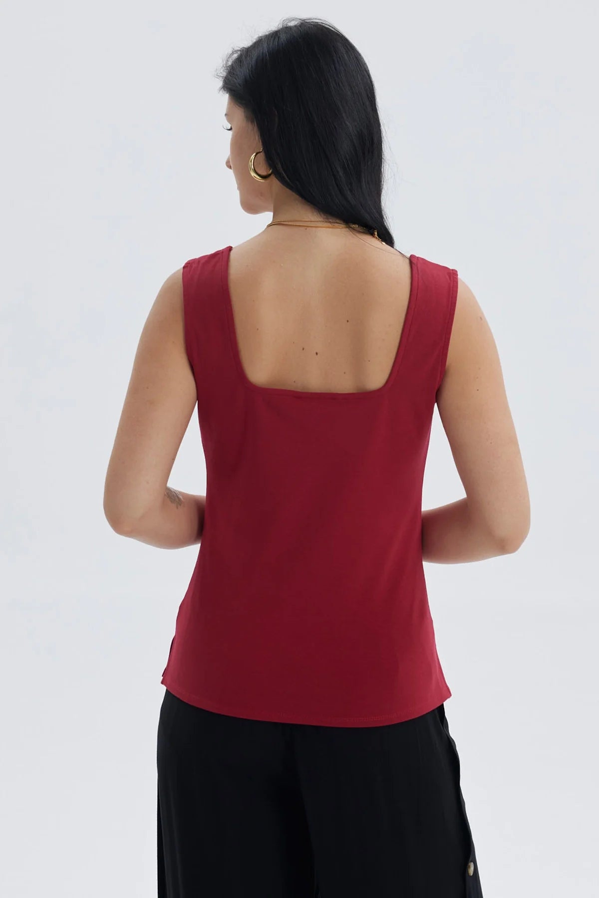 Polera Mujer Escote Cuadrado Rojo Oscuro