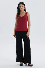 Polera Mujer Escote Cuadrado Rojo Oscuro