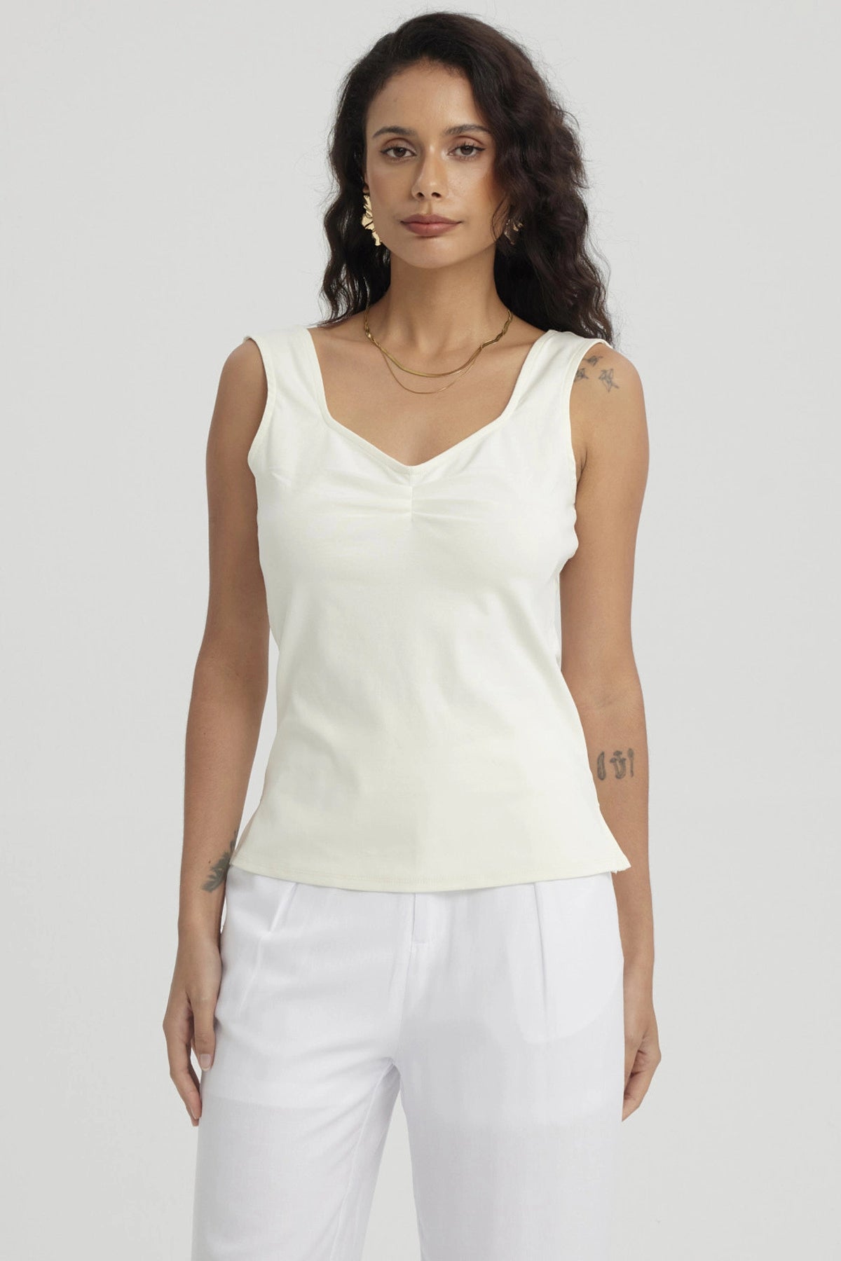 Polera Mujer Escote Cuadrado Crema