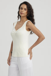 Polera Mujer Escote Cuadrado Crema