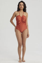 Traje de Baño Mujer Entero Amarra Terracota