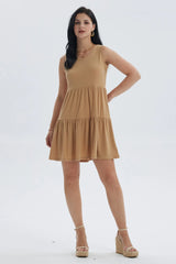 Vestido Mujer Liso Rib Con Corte Camel