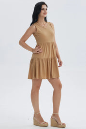 Vestido Mujer Liso Rib Con Corte Camel