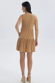 Vestido Mujer Liso Rib Con Corte Camel