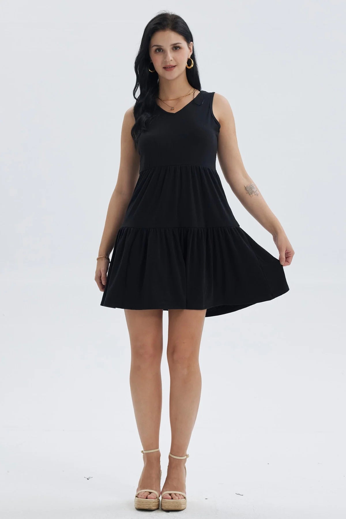 Vestido Mujer Liso Rib Con Corte Negro