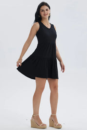 Vestido Mujer Liso Rib Con Corte Negro