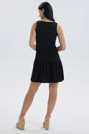 Vestido Mujer Liso Rib Con Corte Negro