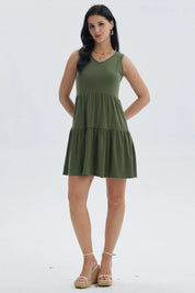 Vestido Mujer Liso Rib Con Corte Verde Musgo