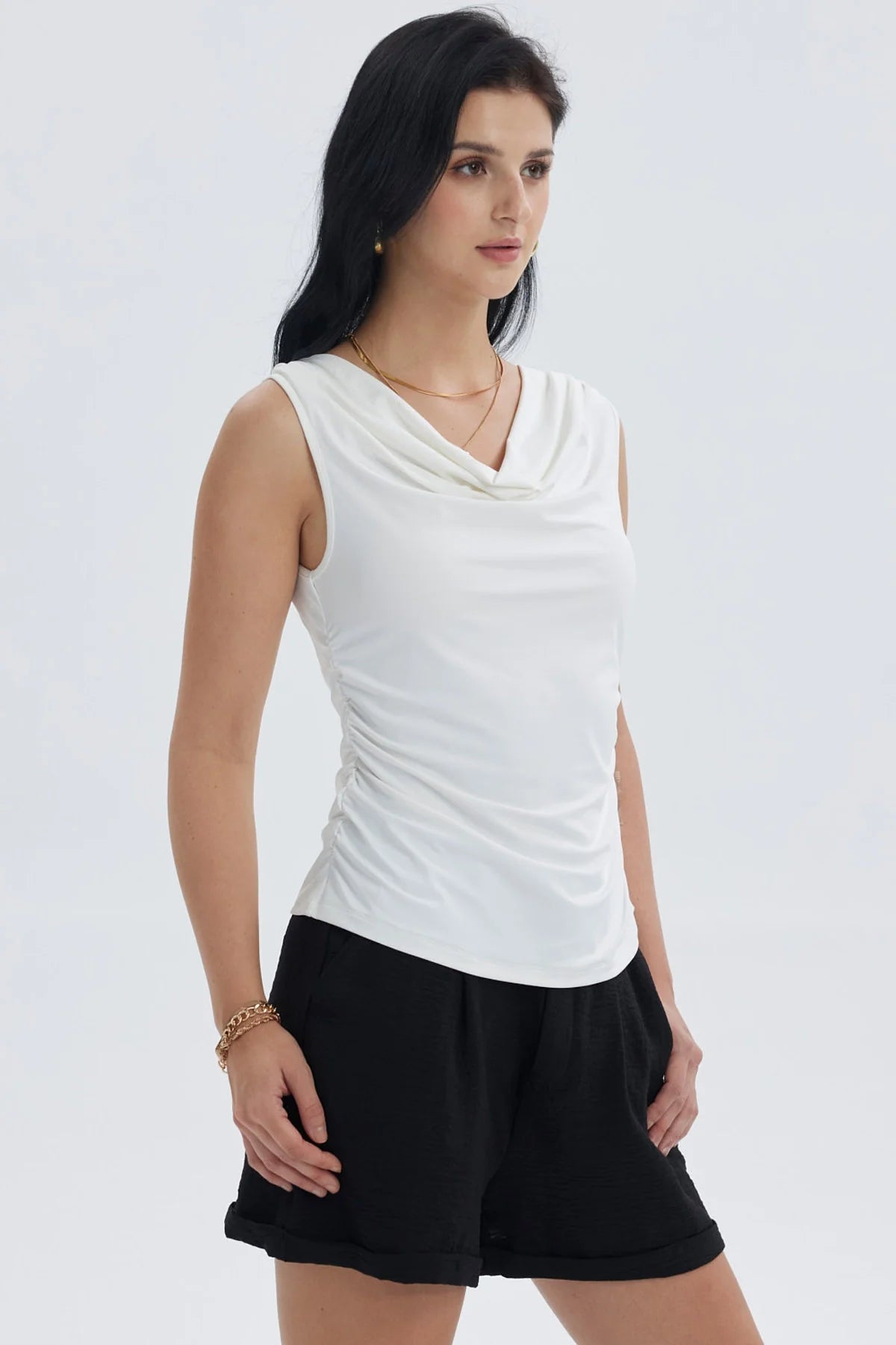Polera Mujer Cuello Espalda Crudo