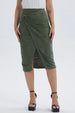 Falda Mujer Midi Cruzada Con Textura Verde Musgo