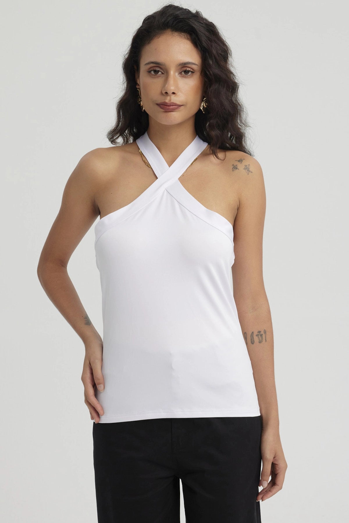 Polera Mujer Escote Cruzada Blanco