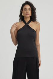 Polera Mujer Escote Cruzada Negro