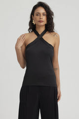 Polera Mujer Escote Cruzada Negro