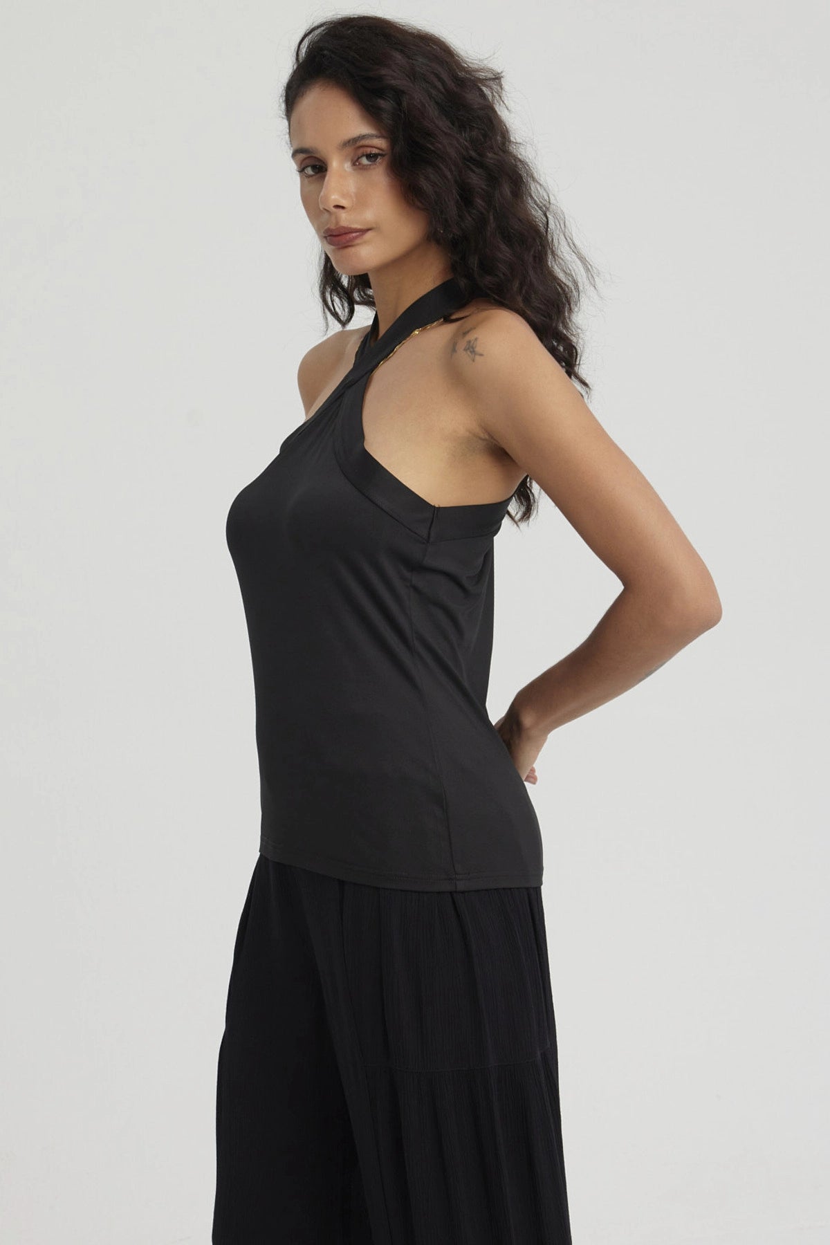 Polera Mujer Escote Cruzada Negro