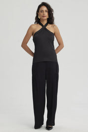 Polera Mujer Escote Cruzada Negro