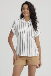 Blusa Mujer Rayada Abotonada Blanco / Negro