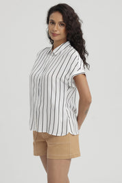 Blusa Mujer Rayada Abotonada Blanco / Negro