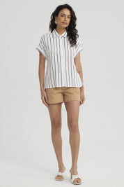 Blusa Mujer Rayada Abotonada Blanco / Negro