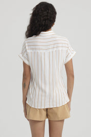 Blusa Mujer Rayada Abotonada Camel