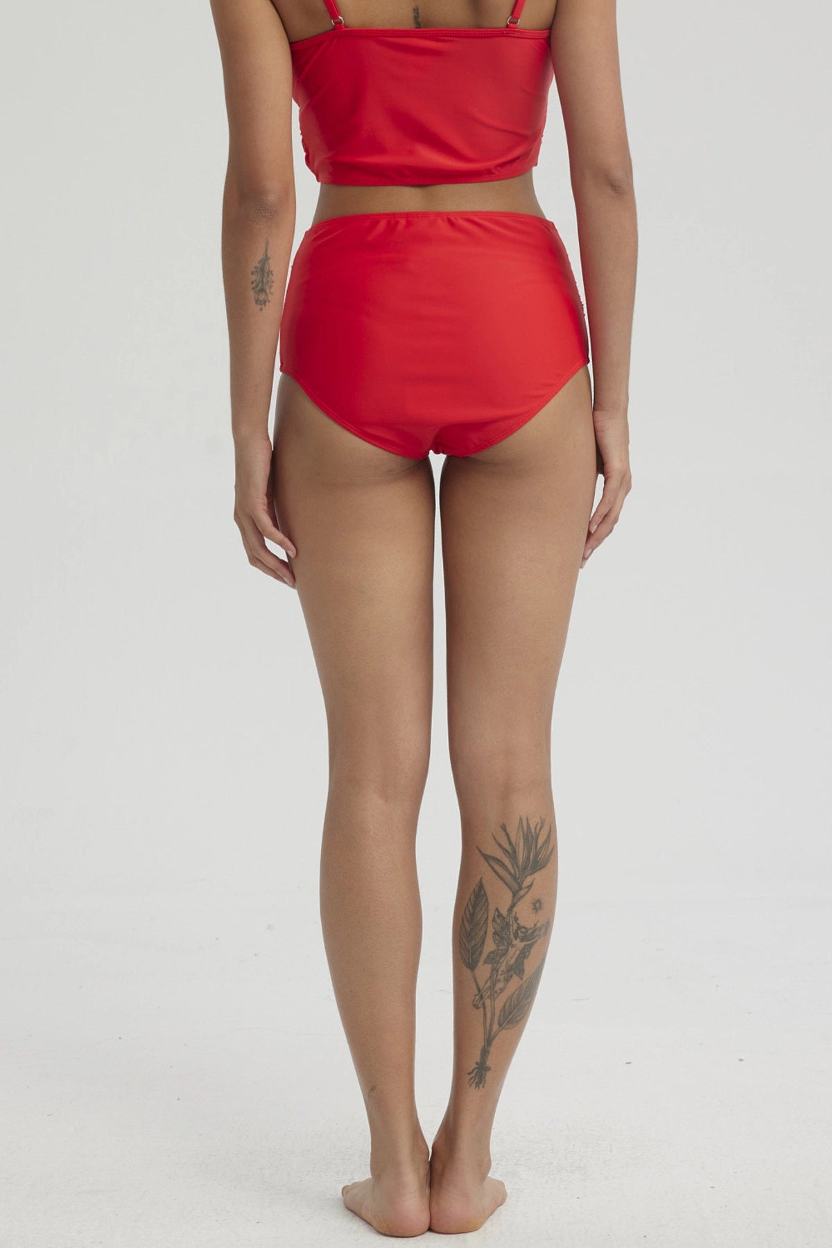 Traje de Baño Mujer Tiro Alto Recogido Rojo