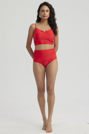 Traje de Baño Mujer Tiro Alto Recogido Rojo