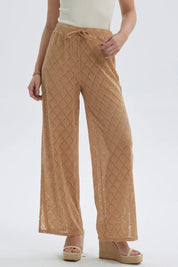 Pantalón Mujer Calado Abertura Pierna Camel