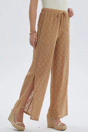 Pantalón Mujer Calado Abertura Pierna Camel